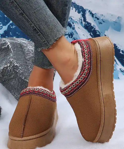 Chestnut Suede Contrast Print Plush Lined Snow Boots
