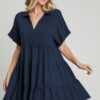Umgee Full Size Raw Hem Folded Sleeve Tiered Dress Plus Size