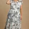 Umgee Full Size Two Tone Landscape Print Midi Dress Plus Size
