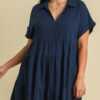 Umgee Full Size Raw Hem Folded Sleeve Tiered Dress Plus Size - Image 3