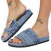 Denim Women's Cool Round Head Flat Slides Blue/Black - Image 3