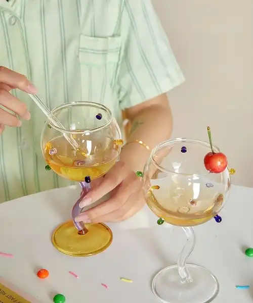 Hand Blown Rainbow Sprinkles Wine Glasses - Whimsical Dopamine