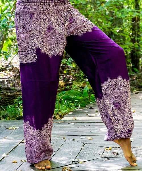 purple floral women boho pants hippie pants yoga pants