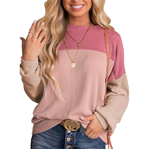 data-6.jpg Womens Color Block Long Sleeve Crewneck Knitted Casual Pullover Tops